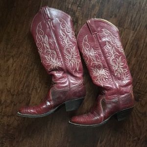 Red Cowboy Boots Ropers Lizard Roper